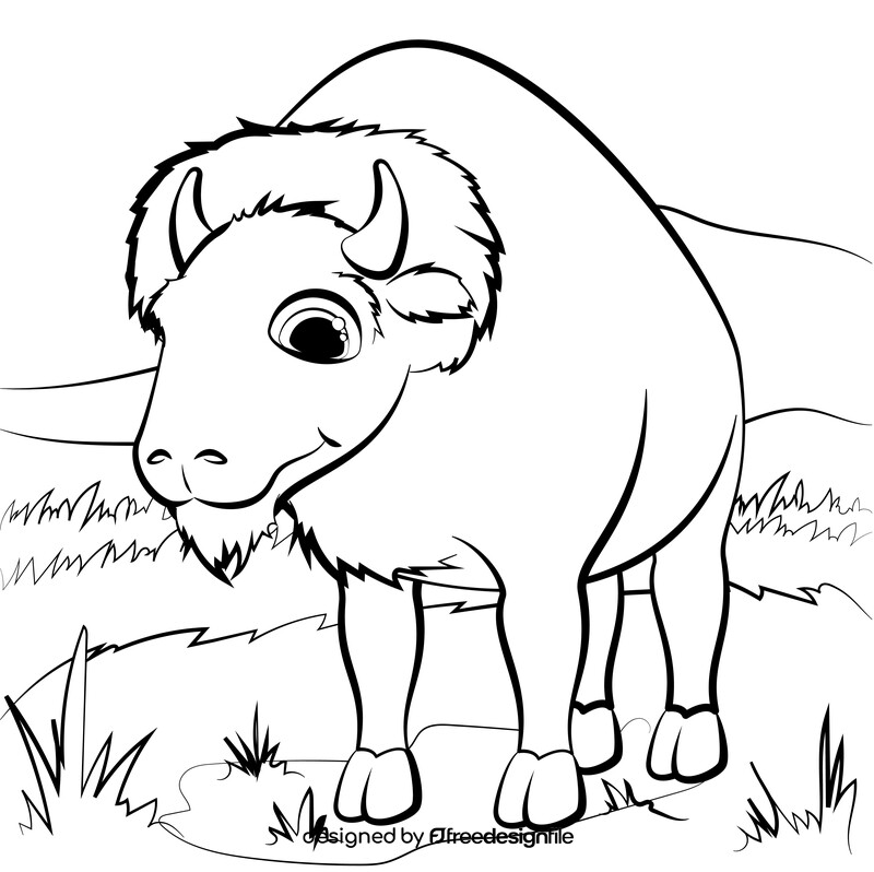 Bison cartoon black and white vector
