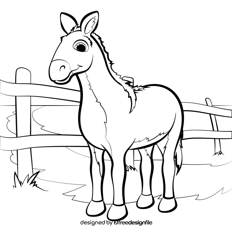 Donkey cartoon black and white vector