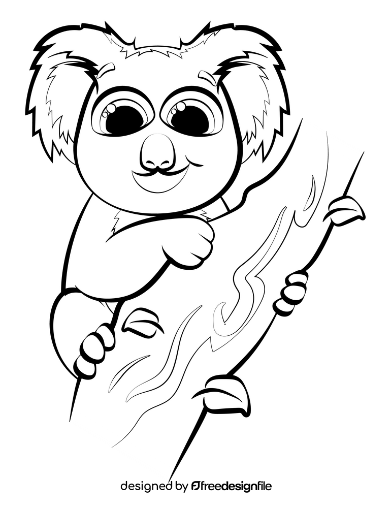 Koala cartoon black and white clipart