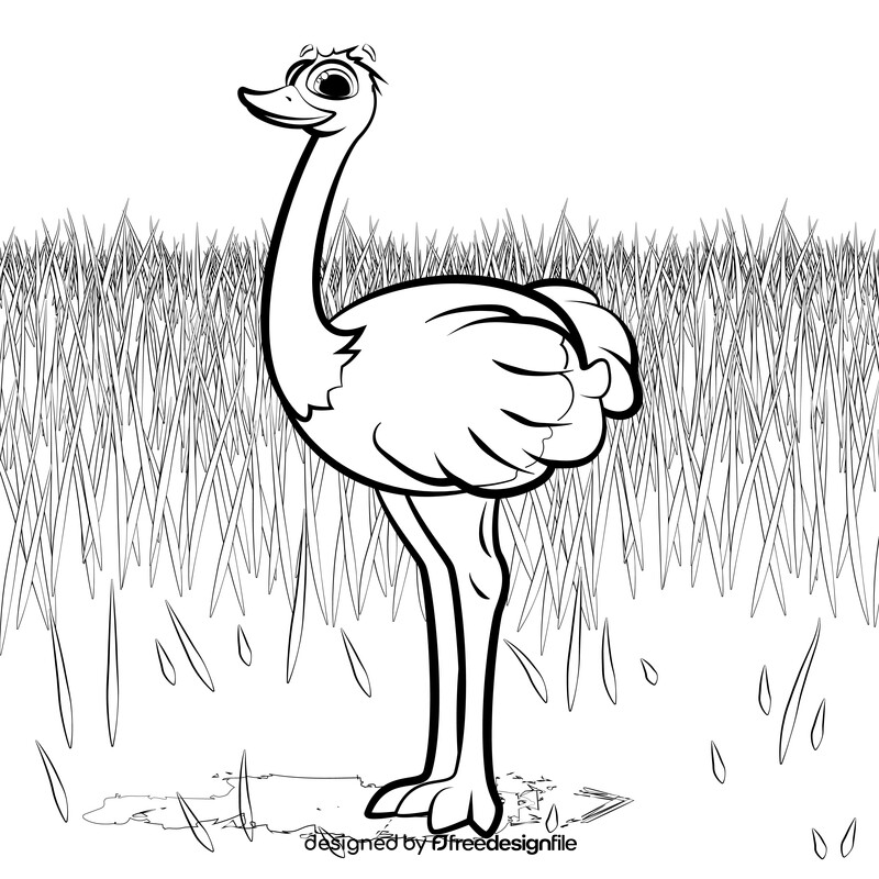 Ostrich cartoon black and white vector