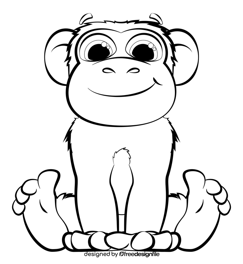 Chimpanzee cartoon black and white clipart