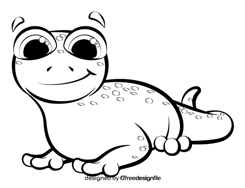 Gecko cartoon black and white clipart