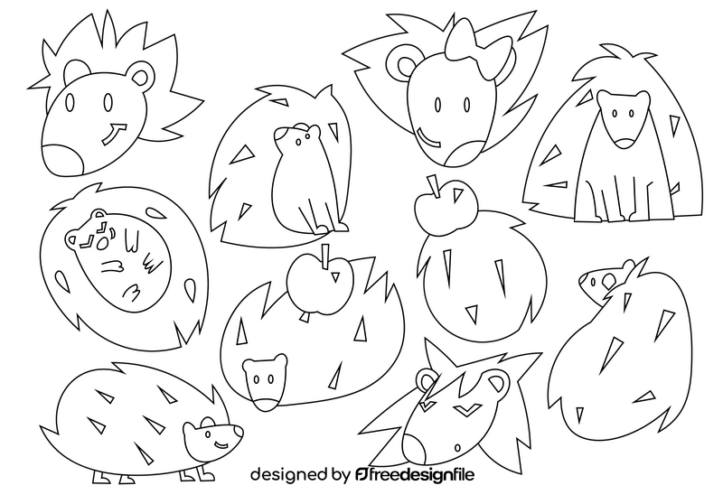 Hedgehog cartoon set black and white vector