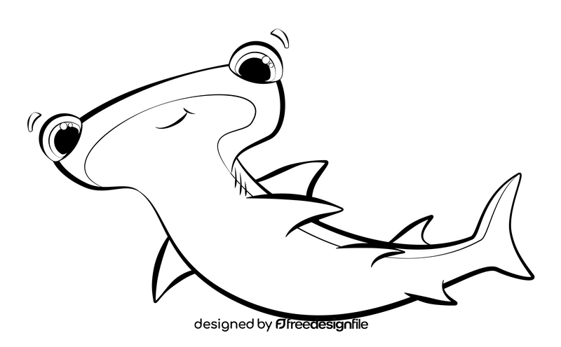 Hammerhead shark cartoon black and white clipart