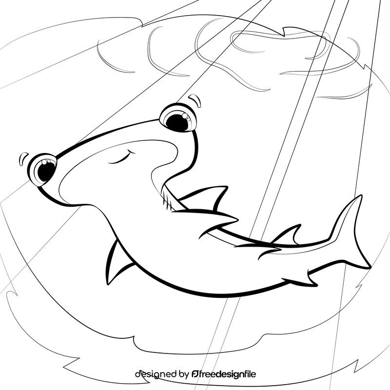 Hammerhead shark cartoon black and white vector