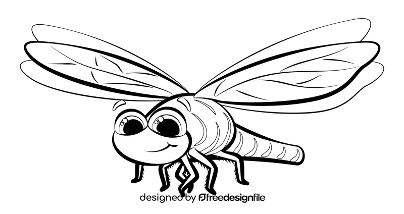 Dragonfly cartoon black and white clipart