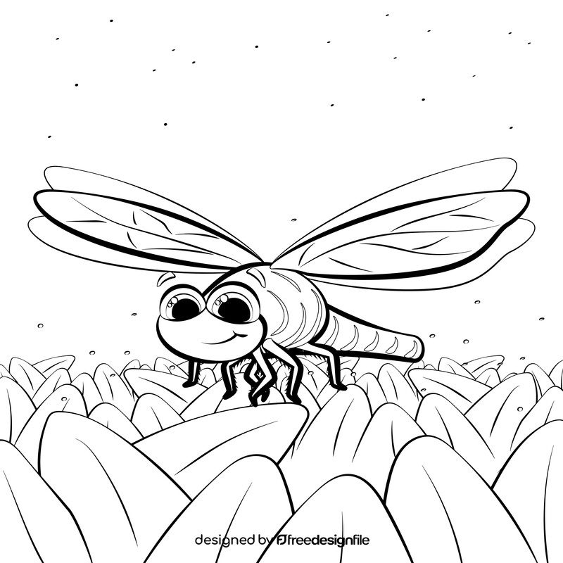 Dragonfly cartoon black and white vector