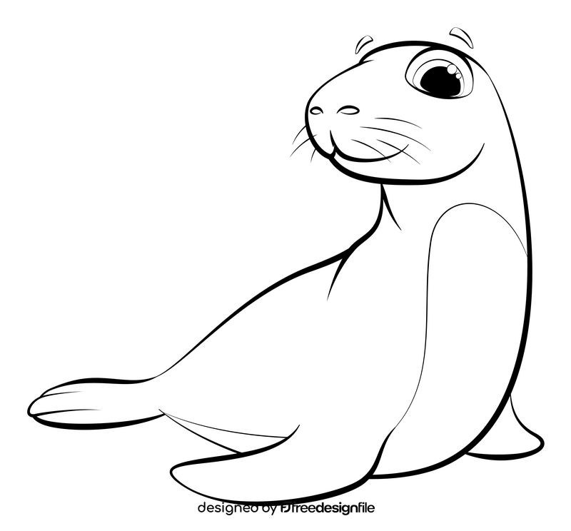 Sea lion cartoon black and white clipart