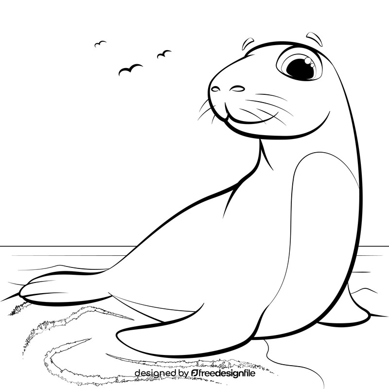 Sea lion cartoon black and white vector