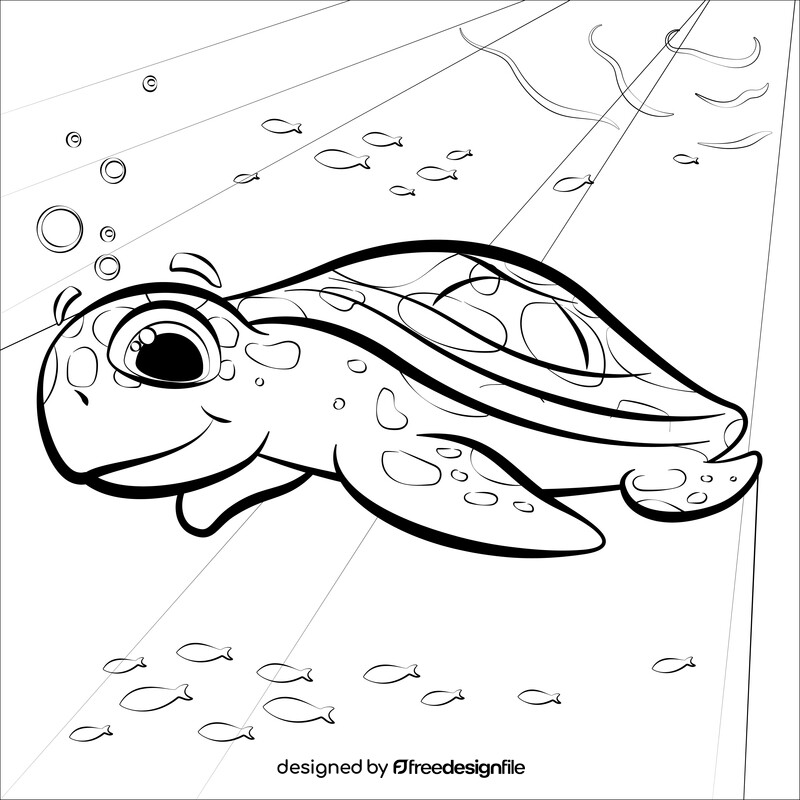 Sea turtle cartoon black and white vector