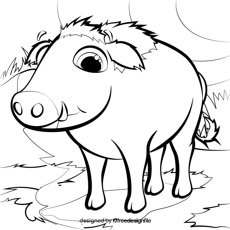 Wild boar cartoon black and white vector