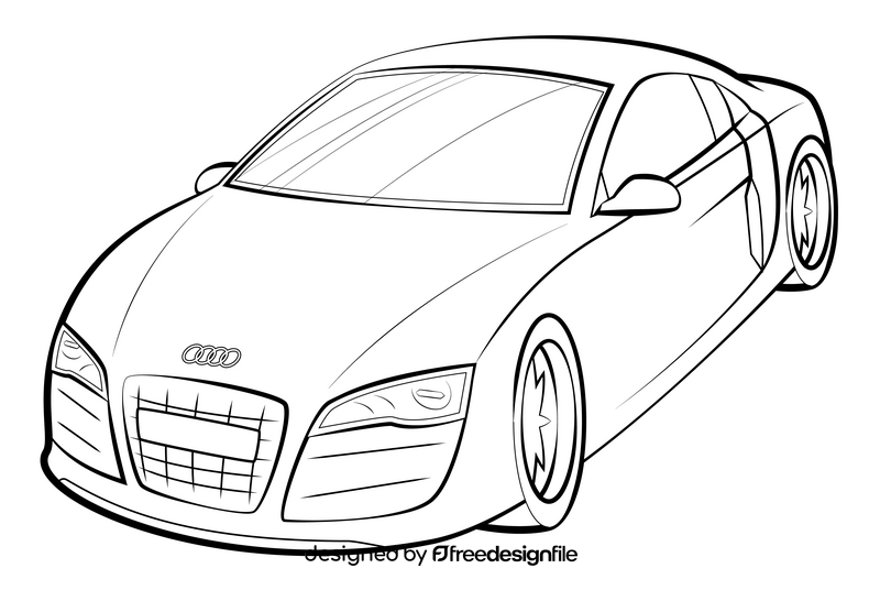Audi R8 drawing black and white clipart