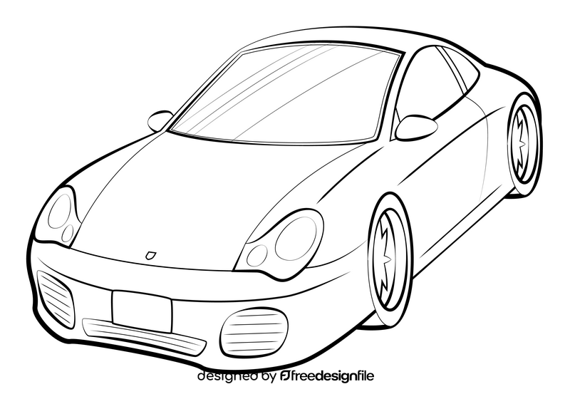 Porsche 911 drawing black and white clipart