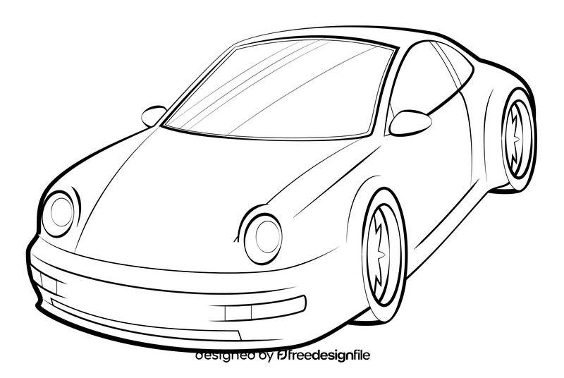 Porsche 911 drawing black and white clipart