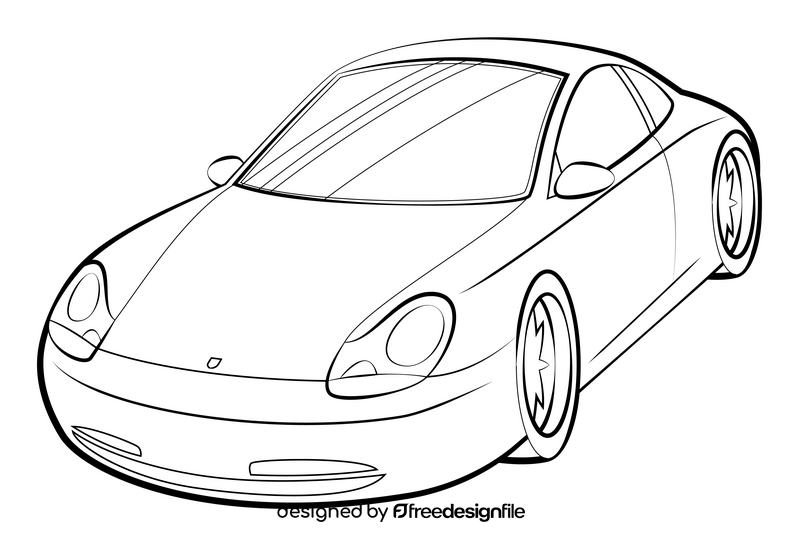 Porsche 911 drawing black and white clipart