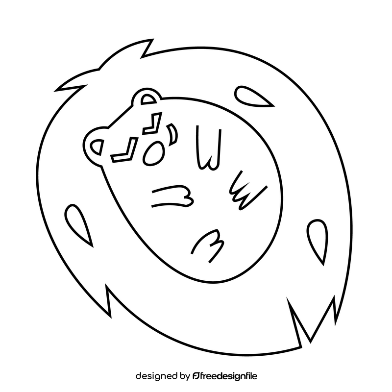 Cute hedgehog sleeping black and white clipart