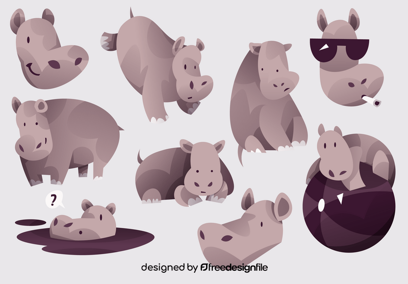 Hippo cartoon set vector
