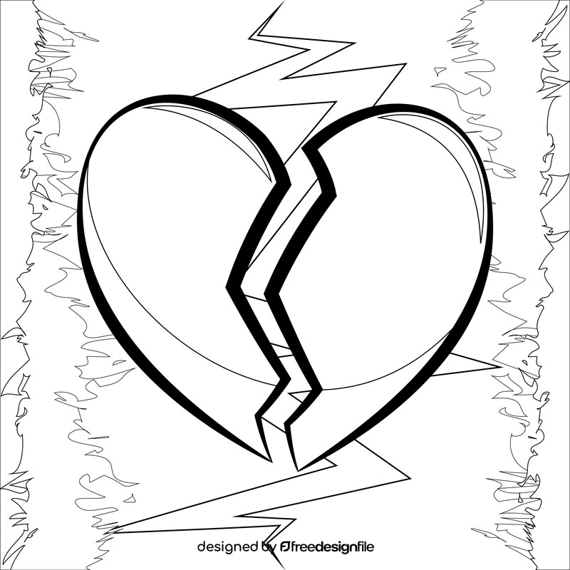 Broken heart emoji, emoticon black and white vector