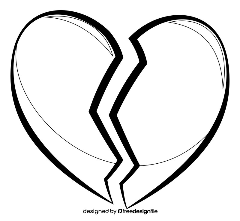 Broken heart emoji, emoticon drawing black and white clipart