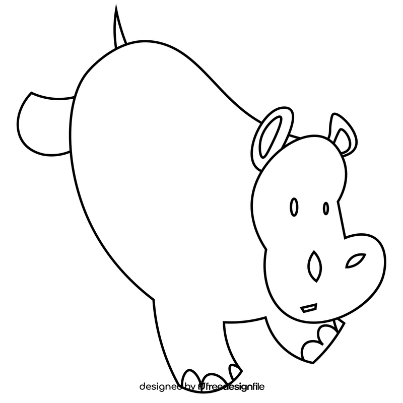 Hippo cartoon black and white clipart