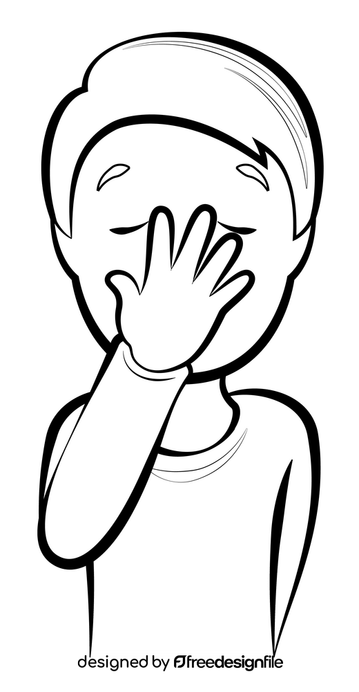 Facepalm man emoji, emoticon drawing black and white clipart