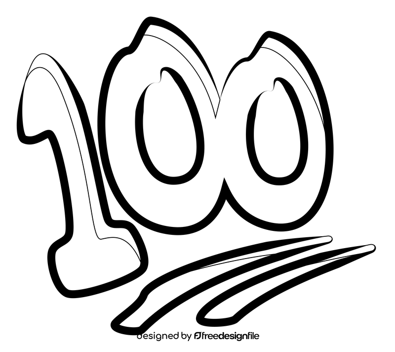 100, hundred points emoji, emoticon drawing black and white clipart