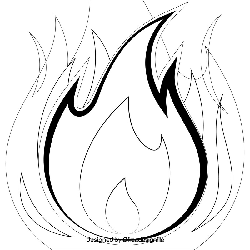 Fire emoji, emoticon black and white vector