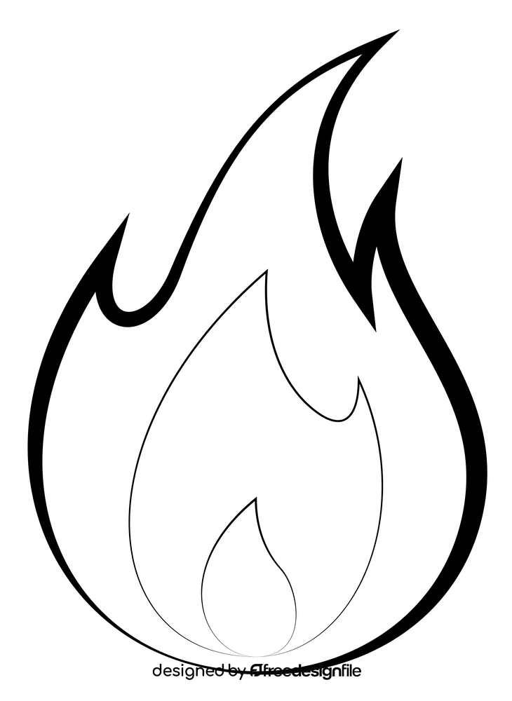 Fire emoji, emoticon drawing black and white clipart