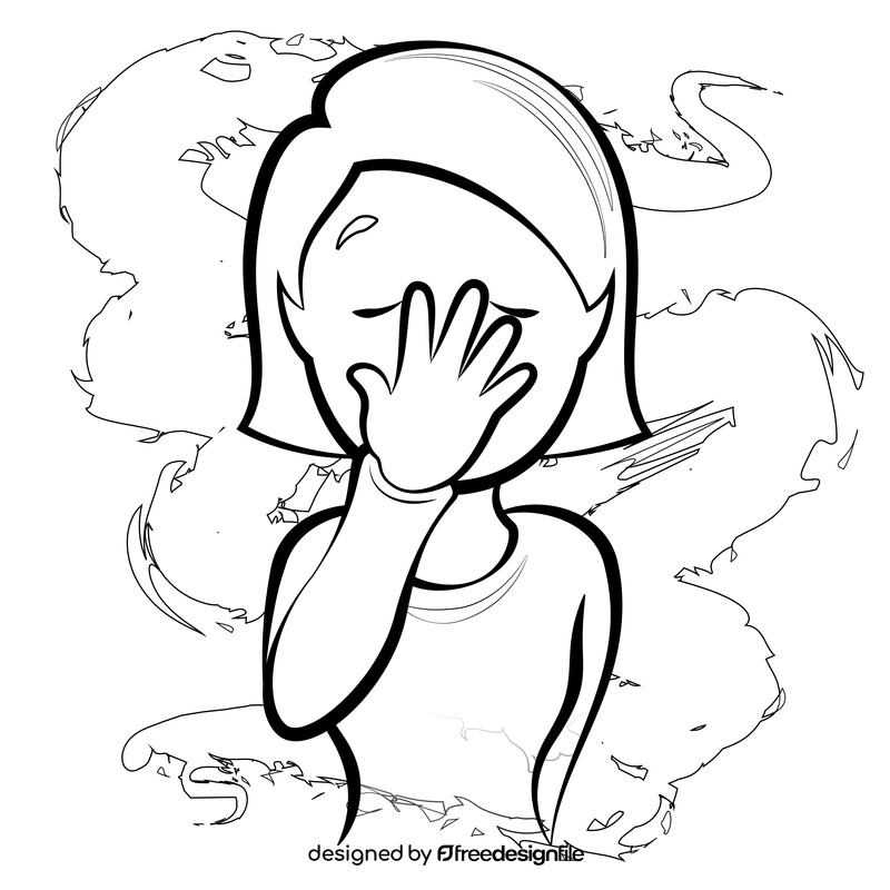 Facepalm woman emoji, emoticon black and white vector