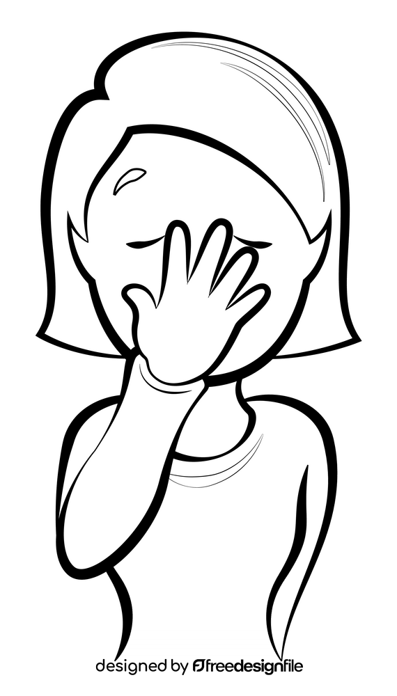 Facepalm woman emoji, emoticon drawing black and white clipart