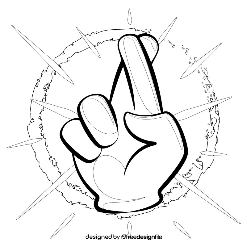 Fingers crossed emoji, emoticon black and white vector
