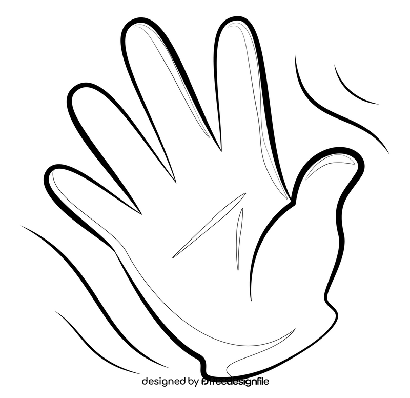 Hand wave emoji, emoticon drawing black and white clipart