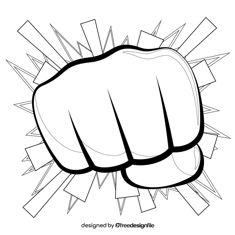 Fist hand, punch emoji, emoticon black and white vector