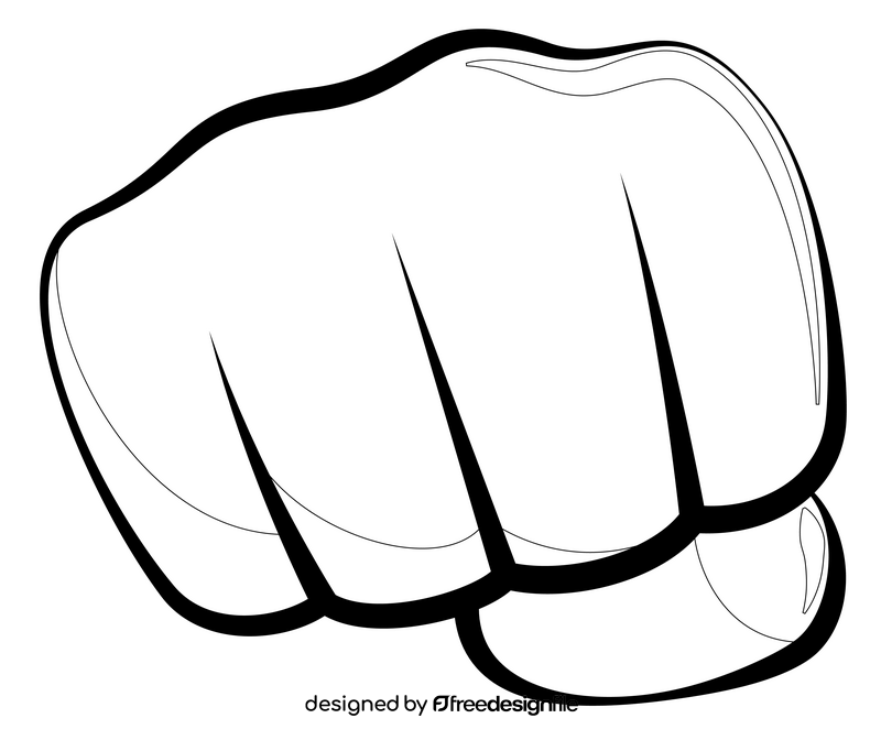 Fist hand, punch emoji, emoticon drawing black and white clipart