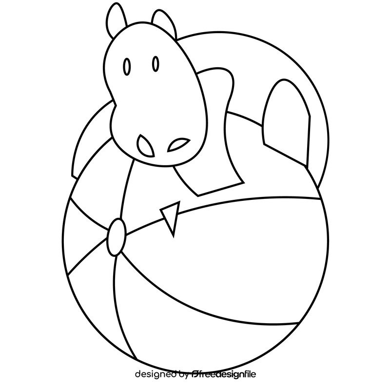 Hippo playing ball drawing black and white clipart