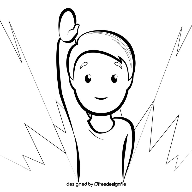 Man raising hand emoji, emoticon black and white vector