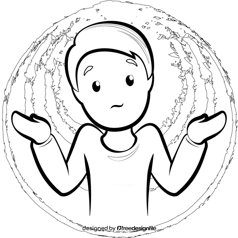 Man shrugging emoji, emoticon black and white vector