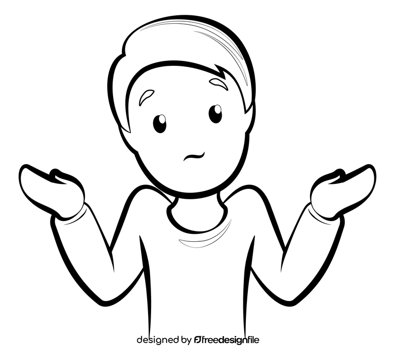 Man shrugging emoji, emoticon drawing black and white clipart