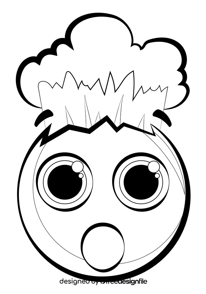 Mind blown, head explode emoji, emoticon, smiley drawing black and white clipart