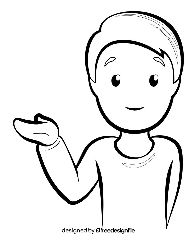 Man tipping hand emoji, emoticon drawing black and white clipart