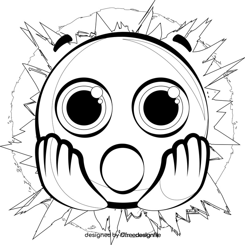 Shocked emoji, emoticon, smiley black and white vector