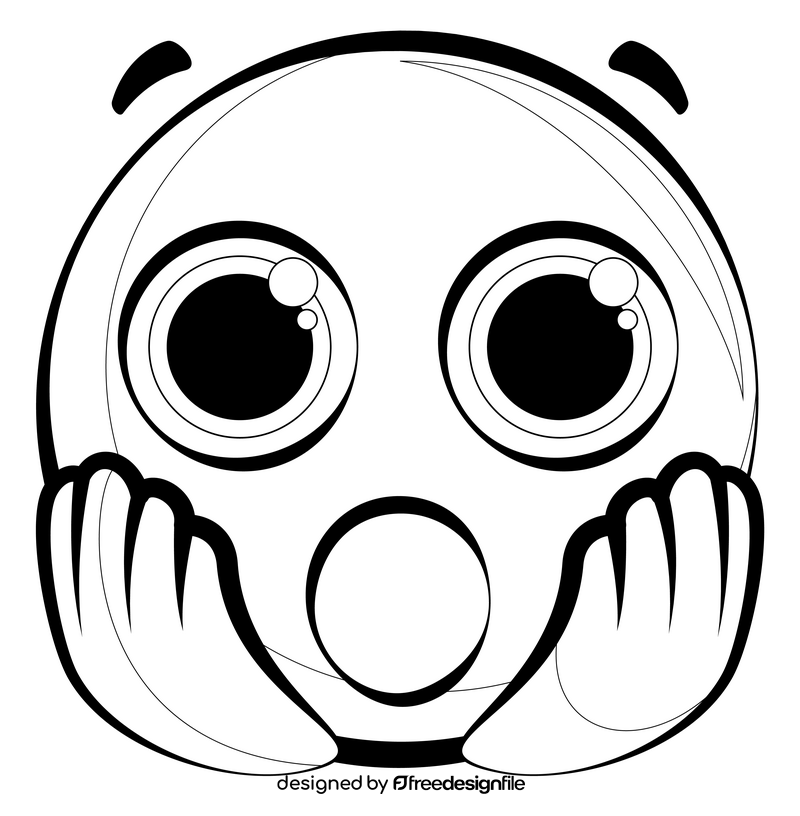 Shocked emoji, emoticon, smiley drawing black and white clipart