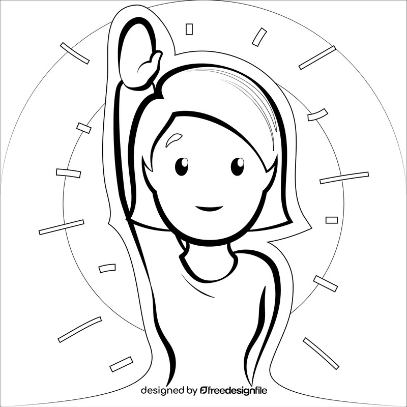 Woman raising hand emoji, emoticon black and white vector