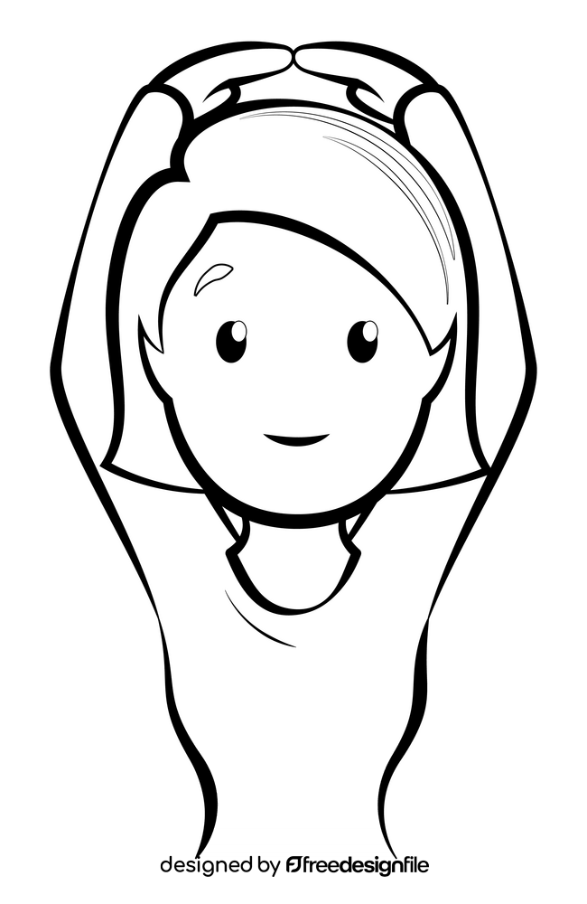 Woman gesturing OK emoji, emoticon drawing black and white clipart