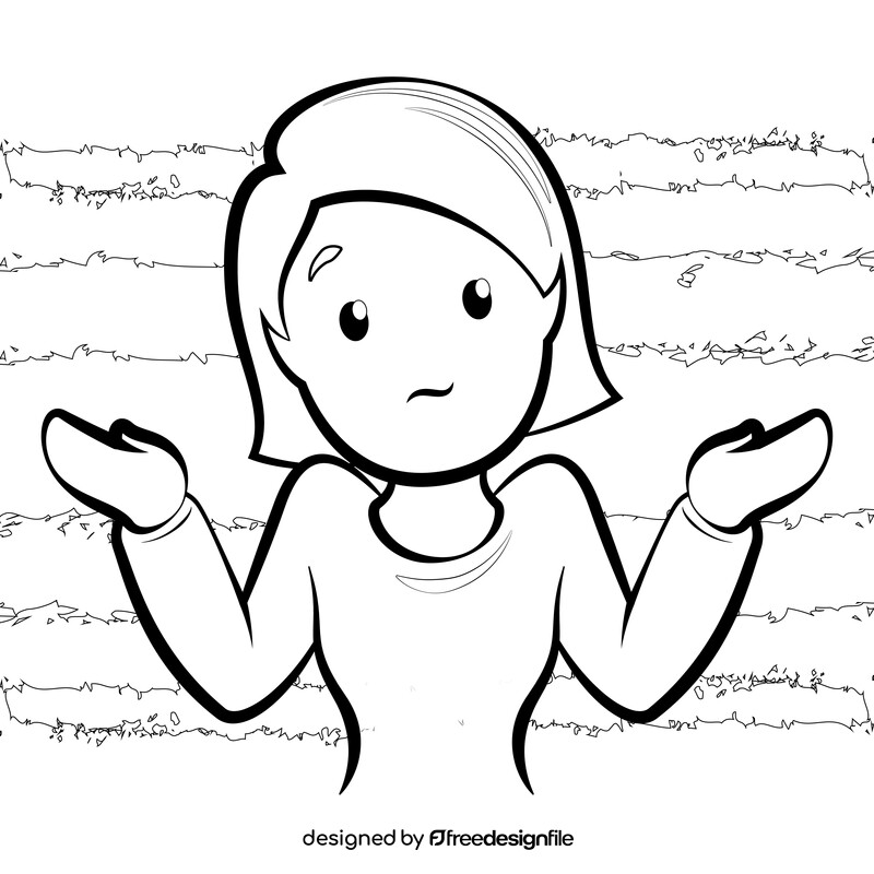 Woman shrugging emoji, emoticon black and white vector