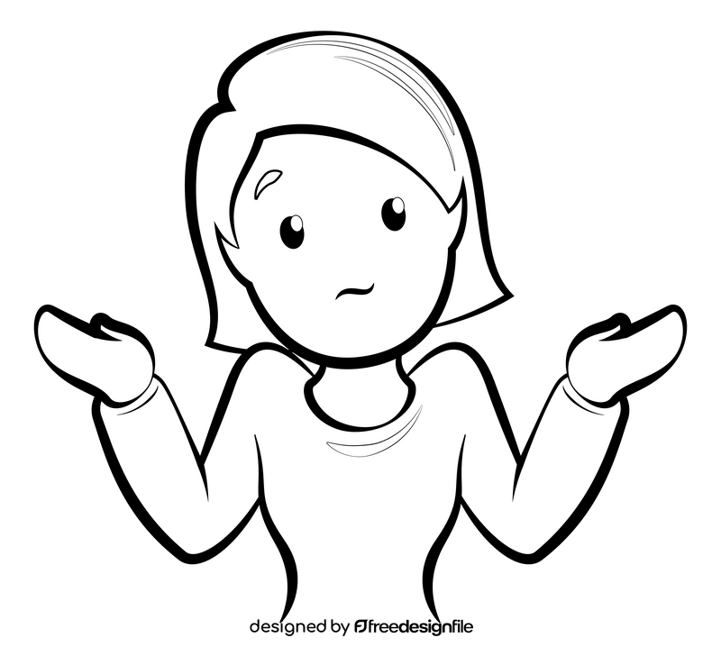 Woman shrugging emoji, emoticon drawing black and white clipart