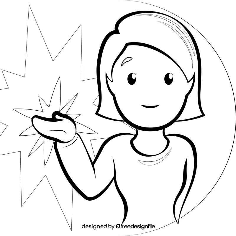 Woman tipping hand emoji, emoticon black and white vector