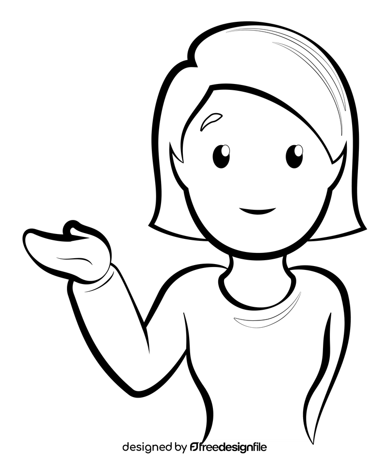Woman tipping hand emoji, emoticon drawing black and white clipart