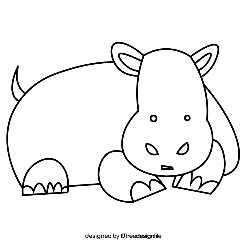 Hippo cartoon black and white clipart