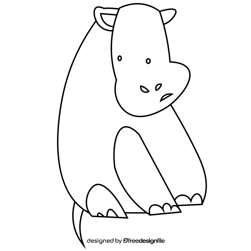 Hippo sitting black and white clipart